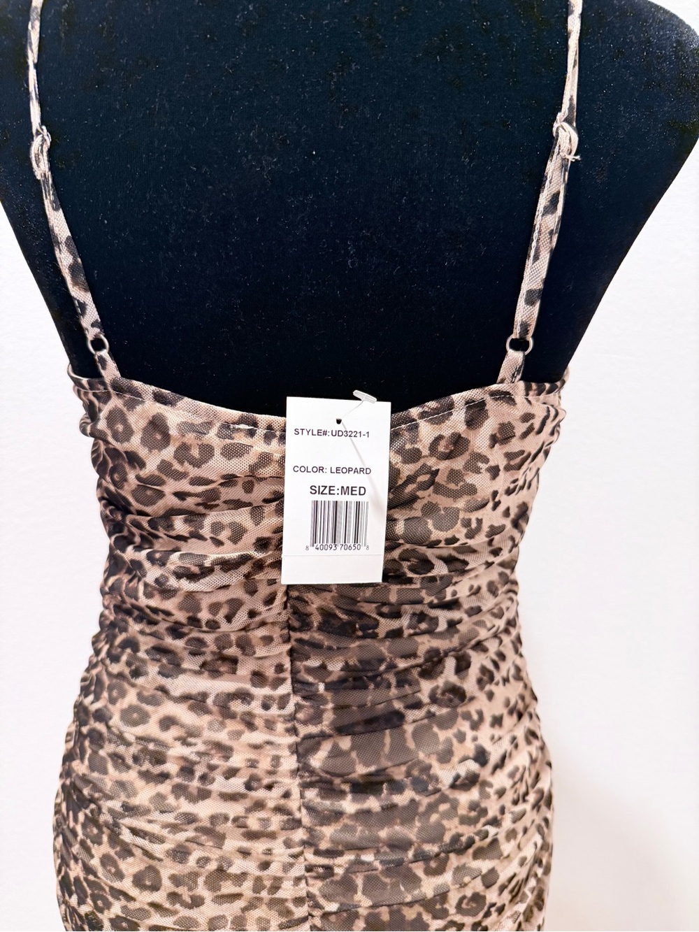 AQUA Leopard Print Ruched Spaghetti Strap Dress - Brown/Tan - Picture 6 of 7